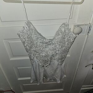 Lace-Trim V-Neck Cami Top in White